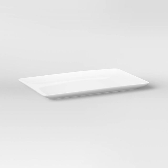 15.25 x 9.62 Porcelain Rectangular Platter White - Threshold: Handleless Serving Tray, Dishwasher-Safe