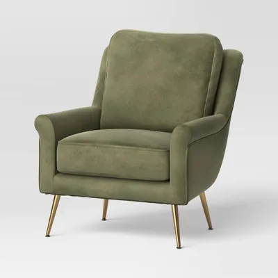 Carmine Luxe Arm Chair with Brass Legs Sage Green Velvet - Threshold
