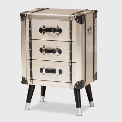 Dilan Metal 3 Drawer Nightstand Light Cream/Black - Baxton Studio: Vintage Style Bedside Storage