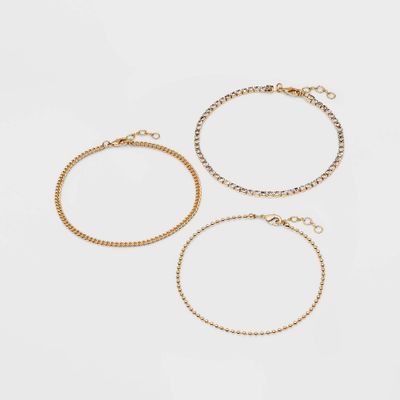 9 Ball Wide Chain Anklet Set 3pc - A New Day Metallic Gold