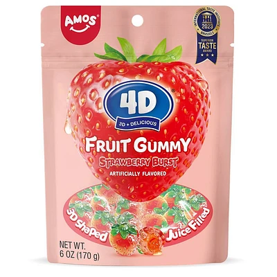 Amos 4D Fruit Gummy Strawberry Burst Candy - 6oz