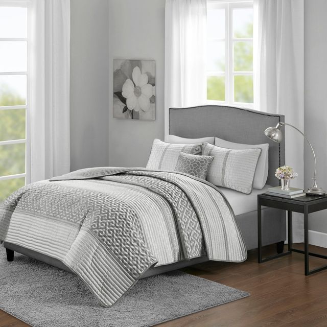 Madison Park 4pc King/California King William Jacquard Coverlet Set Gray: Hypoallergenic, Polyester, Classic Patterns