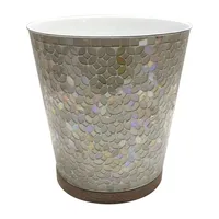 Pearl Escent Mosaic and Wood Bathroom Wastebasket - Nu Steel