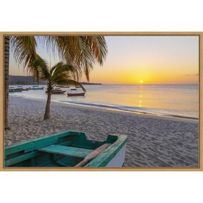 23 x 16 Sunset and Wooden Fishing Boat by Don Paulson Danita Delimont Framed Canvas Wall Art - Amanti Art