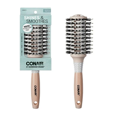 Conair Ceramic Wood Vented Boar Bristle Round Hair Brush - Large Barrel - All Hair