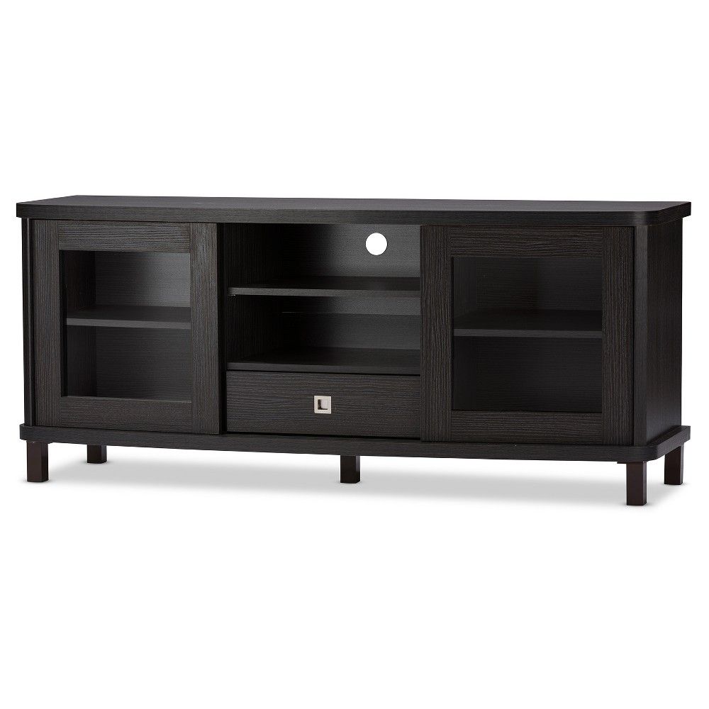 Baxton Studio Walda 60-Inch Dark Brown Wood TV Cabinet with 2 Sliding Doors and 1 Drawer Baxton Studio Walda 60-Inch Dark Brown Wood TV Cabinet with 2 Sliding Doors and 1 Drawer