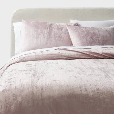 3pc King Luxe Distressed Crinkle Velvet Duvet Cover & Sham Set Mauve - Threshold: Recycled Polyester, OEKO-TEX Certified