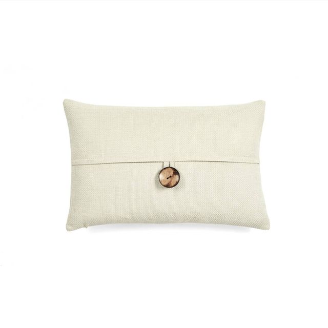 13x20 Linen Texture Woven Button Lumbar Pillow Cover Ivory: Zipper Closure, Soft Microfiber - Lush Dcor