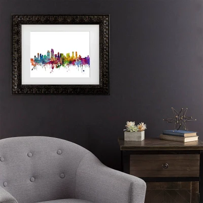 Trademark Fine Art 11x14 Michael Tompsett San Diego California Skyline Matted Framed Art Dark Gold