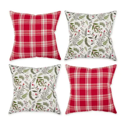 4pk 18x18 Assorted Holiday Sprig Print And Plaid Square Throw Pillow Covers - Design Imports