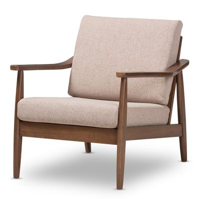 Venza Mid Modern Lounge Chair: Rubberwood Frame, Polyester Upholstery - Baxton Studio