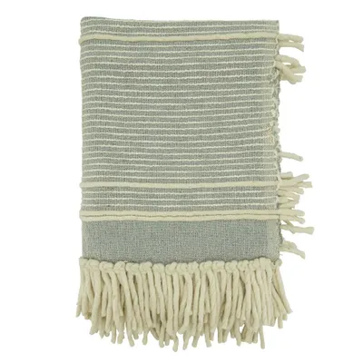 50x60 Chunky Fringe Striped Design Wool Throw Blanket Gray - Saro Lifestyle: Lightweight Cotton & Wool Blend