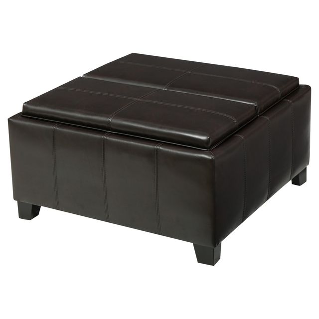 Mansfield Faux Leather Tray Top Storage Ottoman -  - Christopher Knight Home: Square Upholstered Bench with Wood Frame