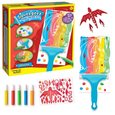 Creativity for Kids 25pc Dragon Squeegeez Magic Reveal Art Kit: DIY Craft Activity for Ages 7+, Includes Stickers & Paint