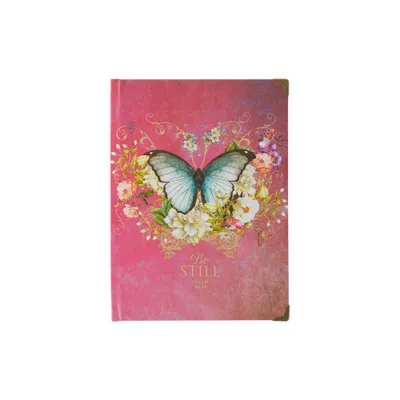 Christian Art Gifts Butterfly Journal W/Scripture Be Still Psalm 46:10 Bible Verse Road/288 Ruled Pages, Large Hardcover Pink Notebook