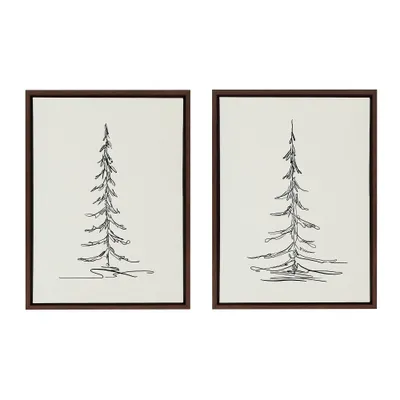 Set of 2) 18 x 24 Sylvie Minimalist Evergreen Trees Sketch Framed Canvas Set