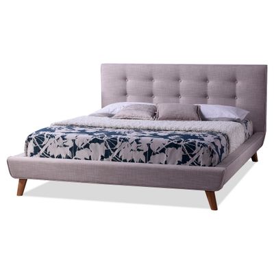 Baxton Studio Jonesy Scandinavian Style Mid-century Beige Fabric Upholstered Queen Size Platform Bed