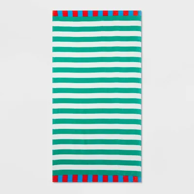 Striped Beach Towel Green/White