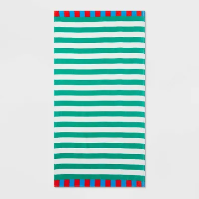 Striped Beach Towel Green/White - Sun Squad