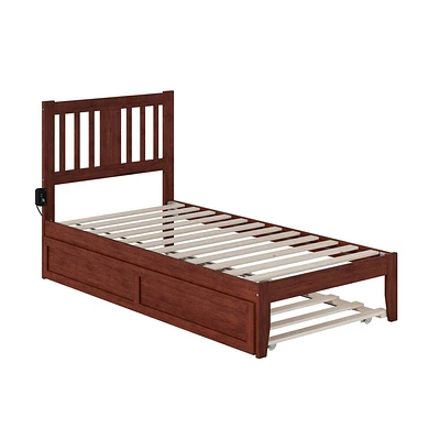 Twin Tahoe Bed USB Turbo Charger with Trundle Walnut - AFI: Hardwood Frame, Mission Slats, No Box Spring Required