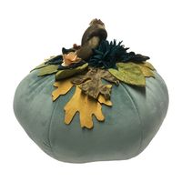 7x14 Dimensional Velvet Pumpkin with Embroidered Leaves Orange/Green - Edie@Home