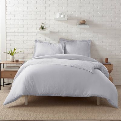 3pc King Rayon From Bamboo Duvet & Sham Set Light Gray - Serta