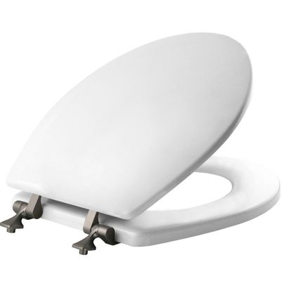 Mayfair by Bemis  Enameled Wood Toilet Seat with Never Loosens Brushed Nickel Hinge White: 1 Year Limited Warranty, Secure Fit