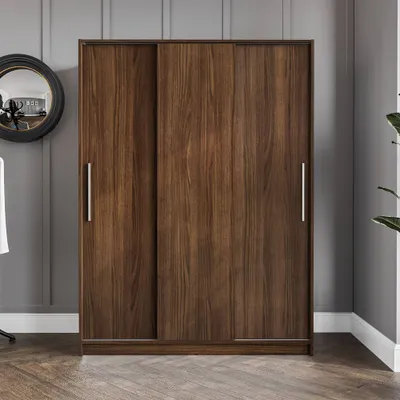 Polifurniture Denmark 3 Sliding Doors Clothing Armoire : Modern Wardrobe with Fixed Shelves & Hanging Rod