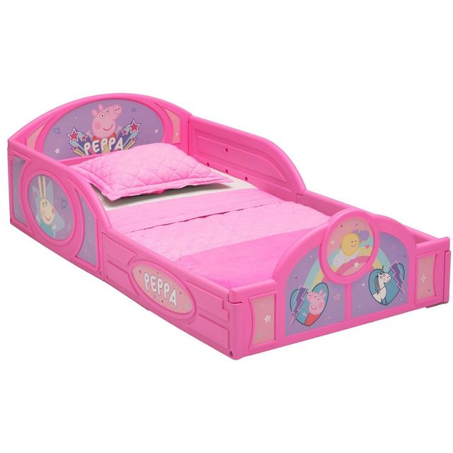 Toddler Peppa Pig Plastic Sleep and Play Kids Bed with Attached Guardrails - Delta Children