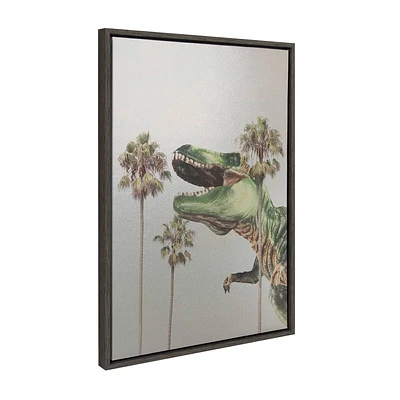 Kate & Laurel All Things Decor 23x33 Sylvie Dinosaur Metallic Wall Art by July Art Prints Dark Gray Beach Palm Tree Dinosaur