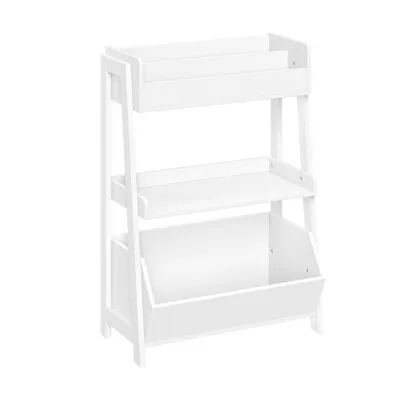 RiverRidge Kids 3-Tier Ladder Shelf Toy Organizer & Bookshelf with Bookrack, Open Shelves & Storage Bin White: Kids Room Storage, MDF