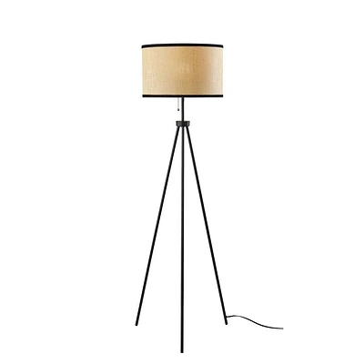 Adesso Raven Floor Lamp Black: Tripod Base, Natural Woven Paper Shade, 58.5 Height