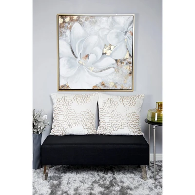 Canvas Floral Framed Wall Art with Gold Frame White - Olivia & May: Botanical Painting, Traditional Decor Style