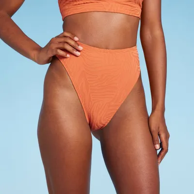 Womens High Waist Extra Cheeky High Leg Jacquard Bikini Bottom - Shade & Shore Orange