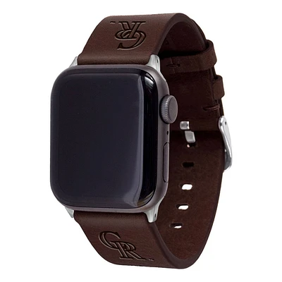 MLB Colorado Rockies Apple Watch Compatible Leather Band 42/44/45/49mm - Brown