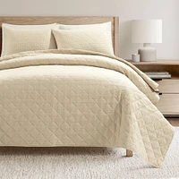 Lush Dcor 3pc Haniya Waffle Woven Cotton Textured Quilt Set Neutral: Year-Round Comfort, Machine Washable