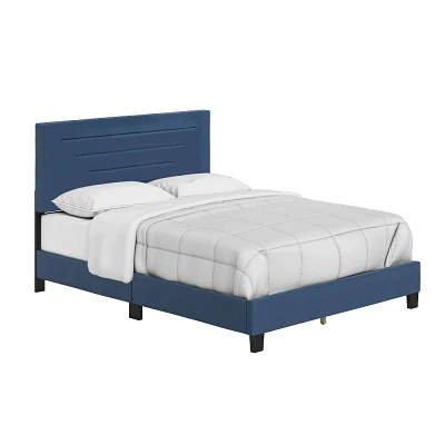 Queen Luca Upholstered Bed Blue Faux Leather - Eco Dream: Modern Style, Textured Finish, 700 lbs Support