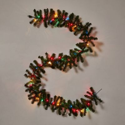 9 Pre-Lit Artificial Pine Christmas Garland Green with Multicolor Lights - Wondershop