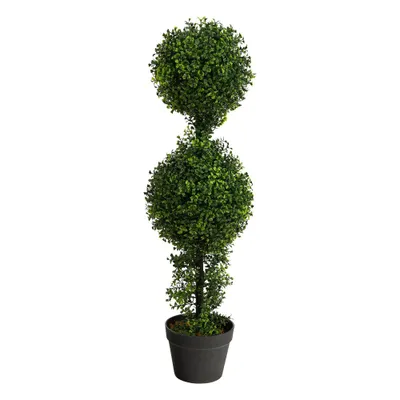 34 Indoor/Outdoor Boxwood Double Ball Topiary Artificial Tree - Nearly Natural: Faux Moss, No Assembly Required