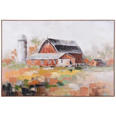 Hazy Red Barn Art Print on Framed Canvas Orange - StyleCraft: Farmhouse Wall Decor, Acrylic Brush Strokes