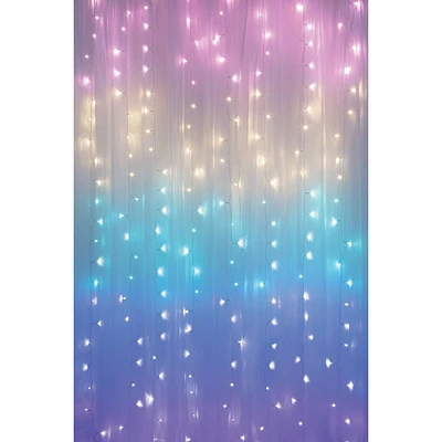 4.2x5 112 LED Curtain String Lights Pastel - West & Arrow: USB/Battery, 8 Modes, Indoor Use, Clear Wire