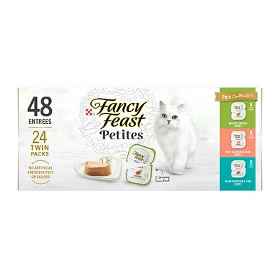 Fancy Feast Petites Pate Collection Gourmet Chicken, Salmon, Seafood and Fish Flavor Wet Cat Food Variety Pack - 2.8oz/24ct