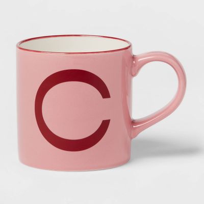 16oz Stoneware Monogram Mug C Pink - Opalhouse