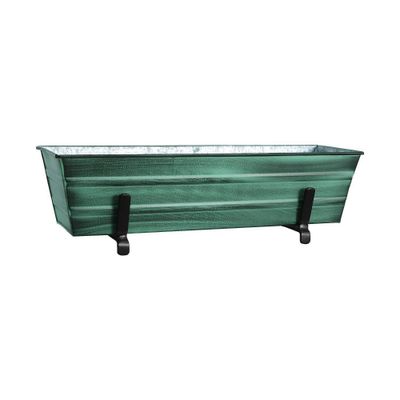 Small Galvanized Metal Rectangular Planter Box with Brackets for 2 x 6 Railings Green Patina - ACHLA Designs: Wrought Iron, Wall-Mount