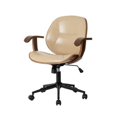 38 PU Leather Height Adjustable Swivel Office Chair Cream - Glitzhome