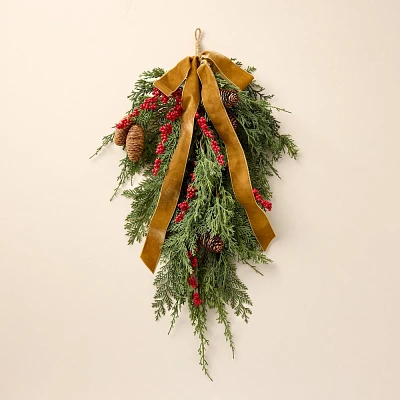 27 Faux Cedar Christmas Swag with Velvet Ribbon Trim - Hearth & Hand with Magnolia