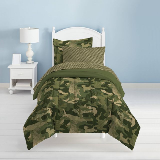 Twin Geo Camo Mini Kids Bed in a Bag Green - Dream Factory