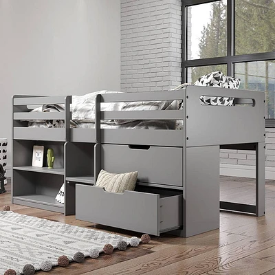 77Twin Loft Bed Fabiana Loft and Bunk Bed Gray Finish - Acme Furniture