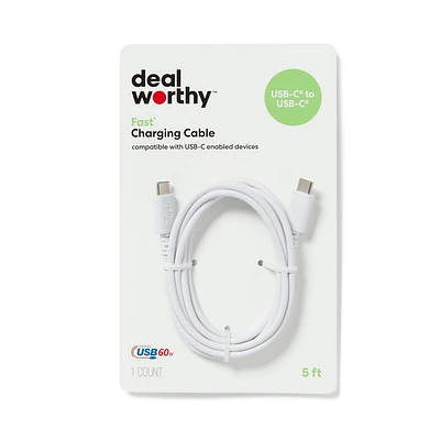 5 USB-C to USB-C Charging Cable - dealworthy White