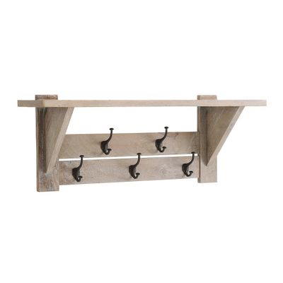 40 Castleton Mango Wood Coat Hook with Shelf Driftwood - Alaterre Furniture: Wall Mounted Storage Rack with 5 Metal Hooks